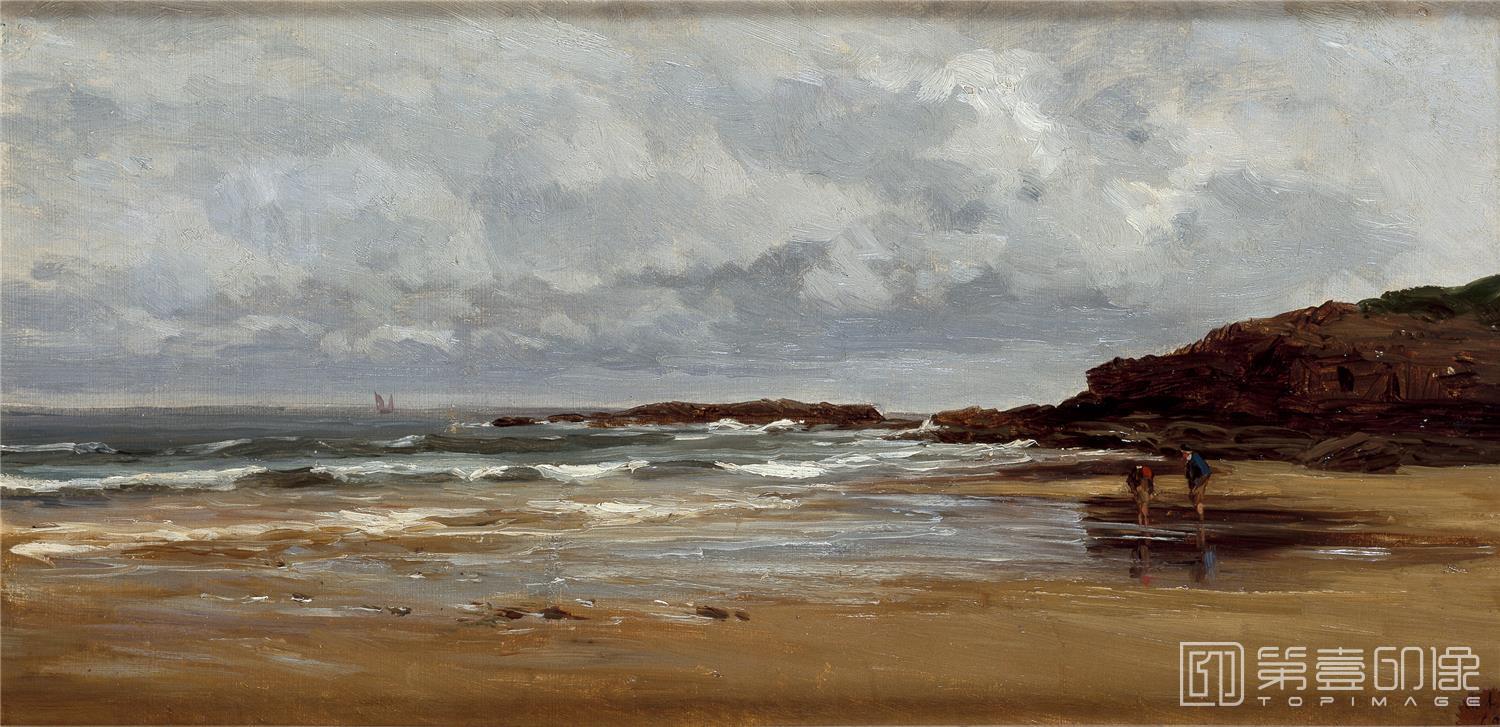 油画-西班牙普拉多美术馆油画藏画-Haes, Carlos de-Playa del Carraspio-21,5cm x 42cm-1326